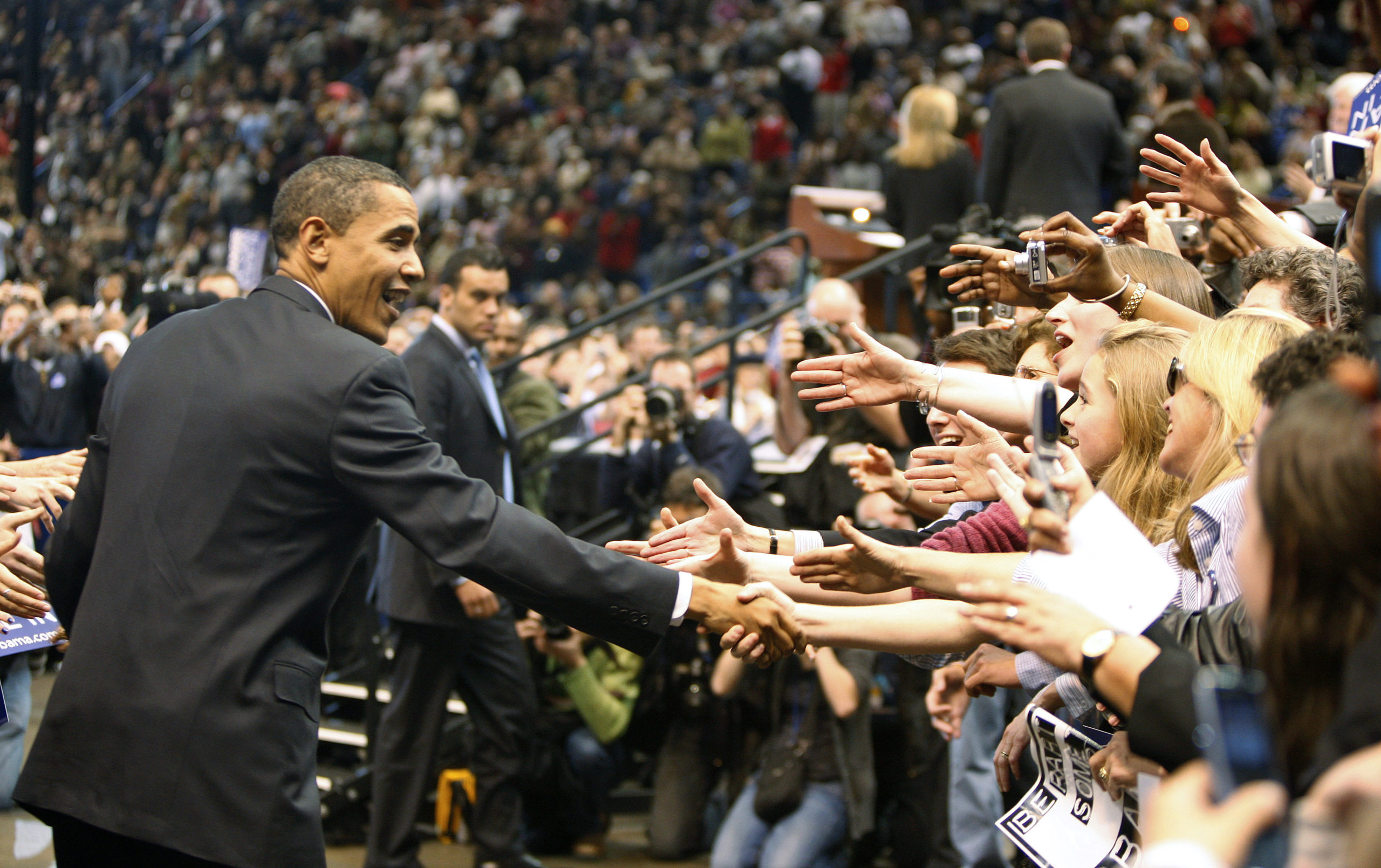 Obama with supporters