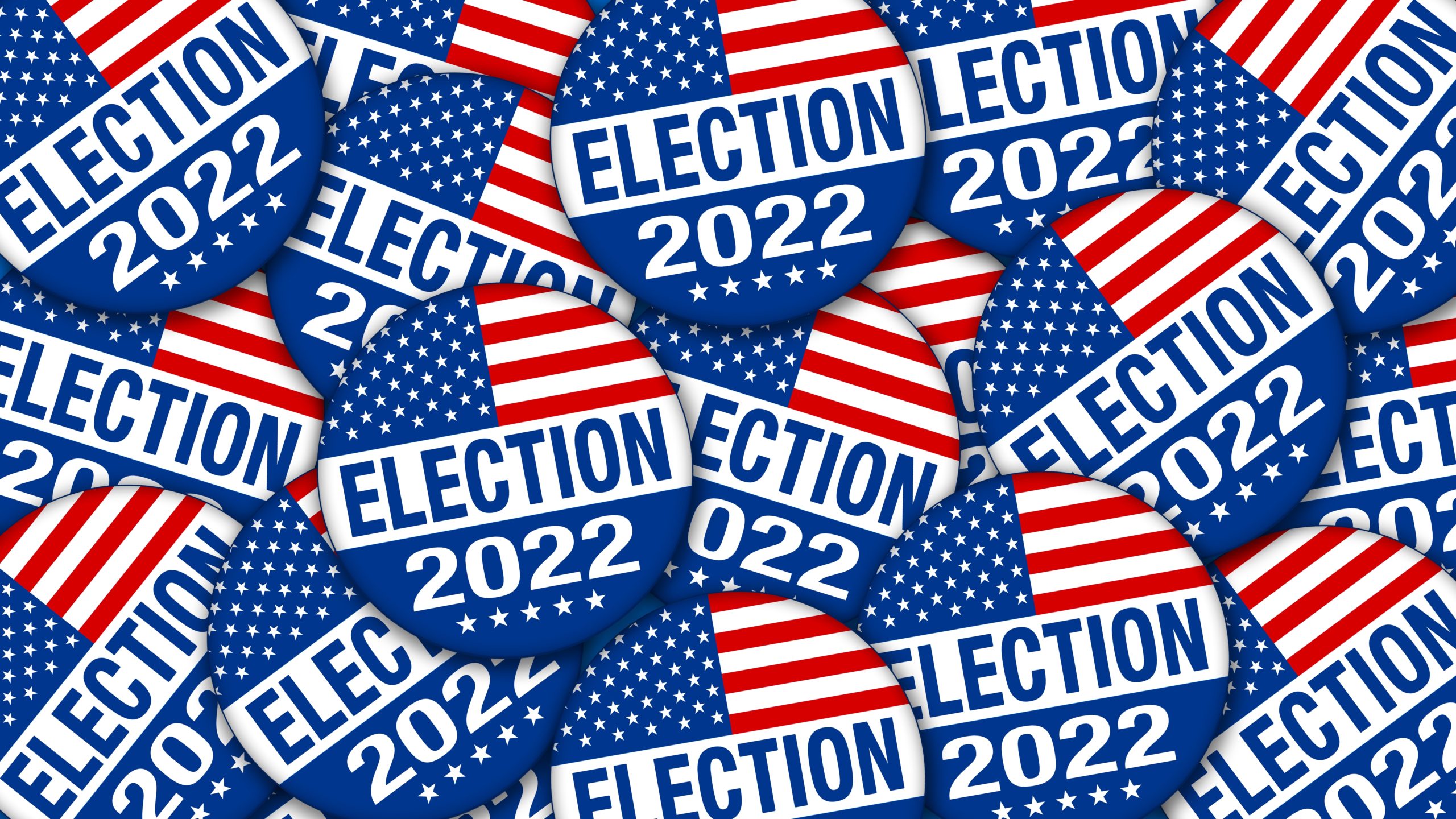 A graphic of multiple election 2022 pins on the entire image.
