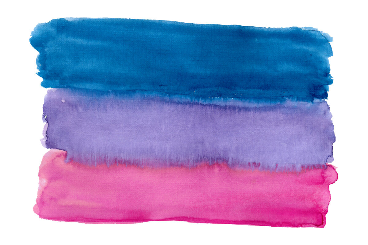 Blue, purple, and pink watercolor bisexual flag.